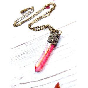 Aura quartz crystal necklace